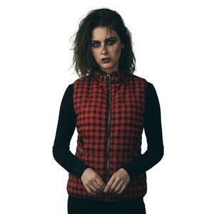 Chocolate Plaid Puffer Vest Small Red Black Goth